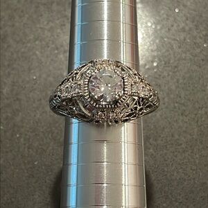 Cubic Zirconia and 925 Silver-Plated Ring Size 9.25